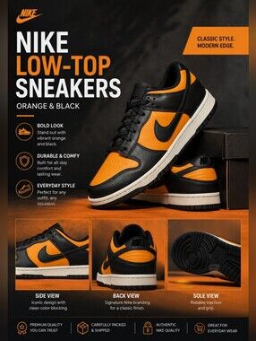 Nike Men’s Low-Top Sneakers in Orange and Black